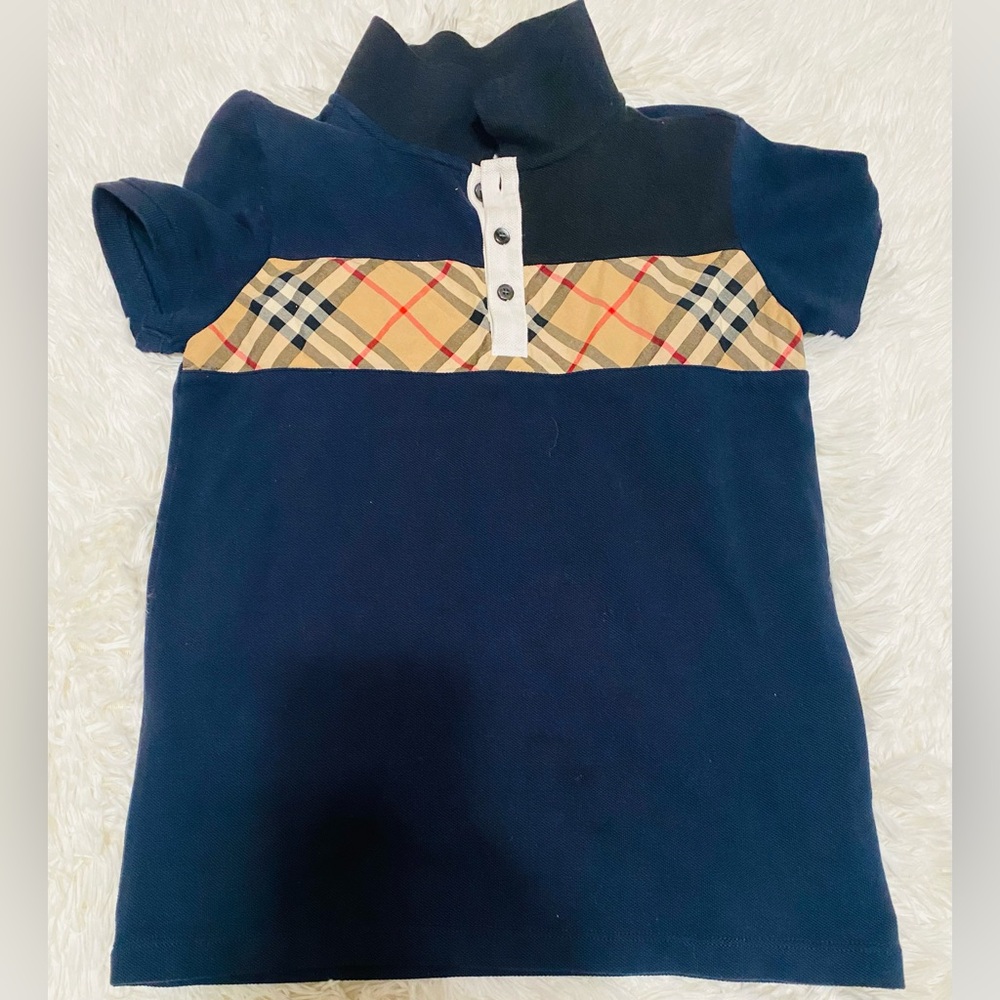Burberry Boys Navy Blue Checkered Polo Shirt